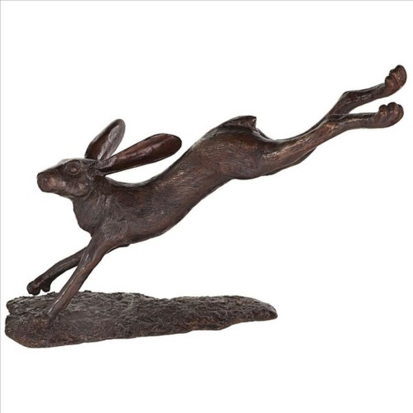Leaping Hare Jumping Rabbit Cast Bronze Garden Statue Sculptures